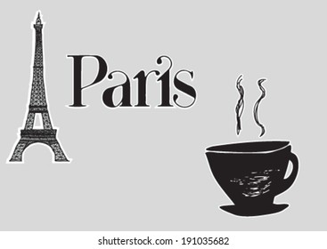 Hand-drawn vector illustration of Paris with Eiffel tower