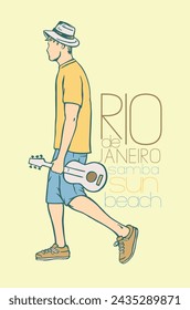 Hand-drawn vector illustration of a person with a cavaquinho. Art with lettering alluding to Rio de Janeiro, Brazil and its lifestyle.