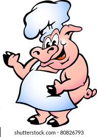 Hand-drawn Vector illustration of an Pig Chef wearing apron