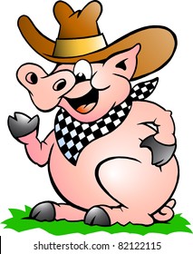 Hand-drawn Vector illustration of an Pig Chef that Welcomes