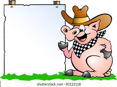 Hand-drawn Vector illustration of an Pig Chef in front of a sign