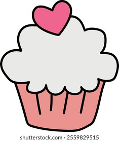 Hand-Drawn Vector Illustration of a Pink Cupcake