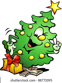 Hand-drawn Vector illustration of an Pointing Christmas Tree