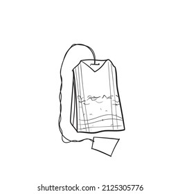 Hand-drawn vector illustration of rectangular tea bag. With black circuit without fill on white background
