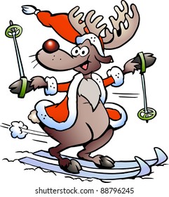 Hand-drawn Vector illustration of an Reindeer Skiing