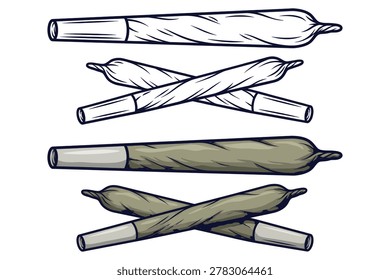 Hand-drawn vector illustration of rolled and unrolled cigar leaves in monochromatic line art style with clean composition