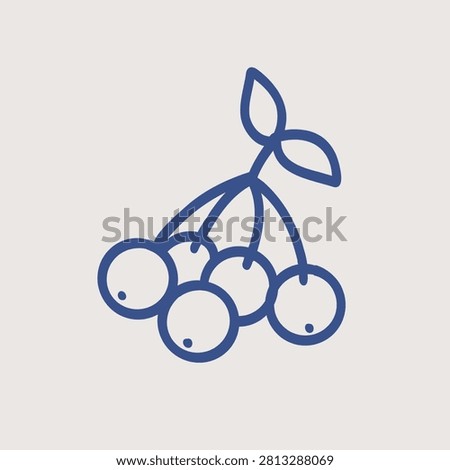 Hand-drawn vector illustration of a rowan berry. Minimalist blue line art icon of autumn berries.
