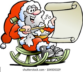 Hand-drawn Vector illustration of an Santa Claus looks on his wish list