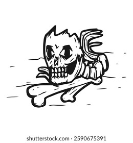 hand-drawn vector illustration of scattered skulls