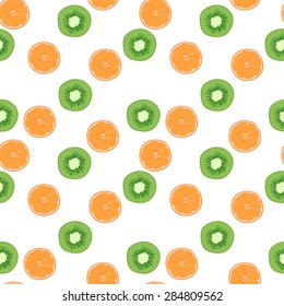 Hand-drawn vector illustration - Seamless pattern with kiwi and orange. Healthy food