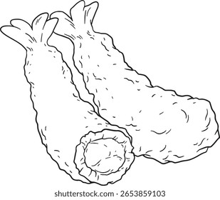 ilustração de vetor desenhado à mão conjunto de camarão tempura frito crocante, alguns servidos com molho de imersão e enfeite. Perfeito para menus de restaurantes japoneses, blogs gastronômicos asiáticos ou designs culinários.