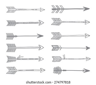 Hand-drawn vector illustration - set of hipster arrows. isolated.