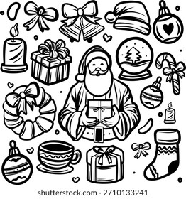 Hand-drawn vector illustration of a set of icons, Doodle Merry Christmas Icons, a hand-drawn set of Christmas doodles