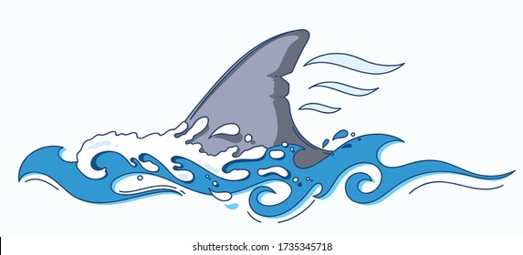 hand-drawn vector illustration of a shark fin in the sea waves