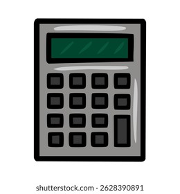 Hand-drawn vector illustration of a simple calculator with a dark gray body, black buttons, and a dark green display, perfect for educational or financial designs.