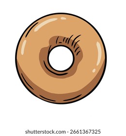 Hand-drawn vector illustration of a simple plain chocolate donut