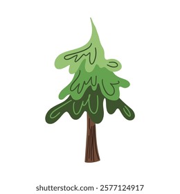 A hand-drawn vector illustration of a single green pine tree. Perfect for creating winter or forest scenes, backgrounds, and illustrations.