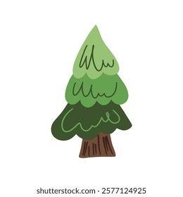 A hand-drawn vector illustration of a single green pine tree. Perfect for creating winter or forest scenes, backgrounds, and illustrations.