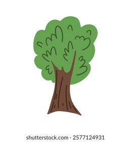 A hand-drawn vector illustration of a single green tree. Perfect for creating natural scenes, backgrounds, and illustrations.