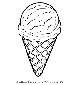 Hand-drawn vector illustration of a single scoop ice cream cone with wavy texture lines.