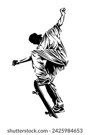 Hand-drawn vector illustration of skateboarder silhouette.
​