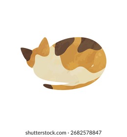 Ilustración vectorial dibujada a mano de un gato calico dormido aislado sobre fondo.