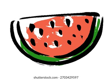 Hand-drawn vector illustration of a sliced ​​watermelon with brush strokes.