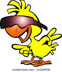 Hand-drawn Vector illustration of an smart chicken with sunglass