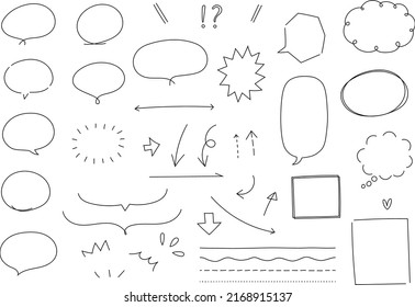 Hand-drawn vector illustration of speech bubbles, frames and ruled lines