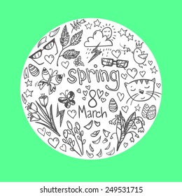Hand-drawn vector illustration - spring icons. Doodle set