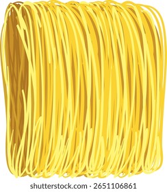 Ilustração vetorial desenhada à mão de um bloco quadrado de macarrão instantâneo não cozido em tons amarelos, design plano, isolado em fundo branco