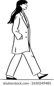 Hand-drawn vector illustration of a stylish woman in a modern business casual outfit.