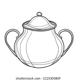 Hand-drawn vector illustration of sugar bowl. With black circuit without fill on white background