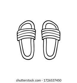 Hand-drawn vector illustration. Summer shoes, flip-flops with decor. Black sketch, Doodle on a white background.