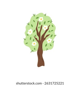 Hand-drawn Vector illustration of a tall green tree with detailed leaves and trunk. Perfect for nature, forest, and eco-friendly design projects