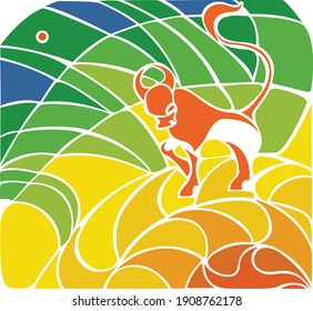 Hand-drawn vector illustration. Taurus zodiac sign. Element earth. Colored mosaic. The image can be used as a print, coloring book, emblem, tattoo, calendar.