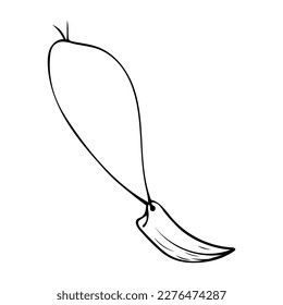 Hand-drawn vector illustration of a tooth hanging on a thread.