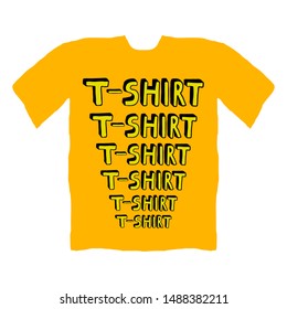 Handdrawn vector with illustration of a t-shirt and a word "T-shirt" on it.