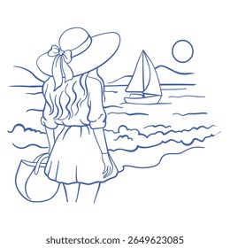 Ilustração vetorial desenhada à mão de dois golfinhos pulando sobre as ondas do oceano. Arte de linha marinha minimalista perfeita para o Dia Mundial dos Golfinhos, design de verão, decoração infantil, impressões com tema de mar