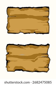 Handgezeichnete Vektorgrafik von zwei alten Holzdielen mit rauen Kanten und Textur, perfekt für Labels, Schilder und rustikale Designprojekte.
