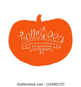 Hand-drawn vector illustration with vampire's jaw in a pumpkin silhouette.