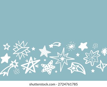Hand-drawn vector illustration of various star shapes, featuring abstract designs and diverse patterns. Ideal for creative projects, backgrounds, and artistic decorations.