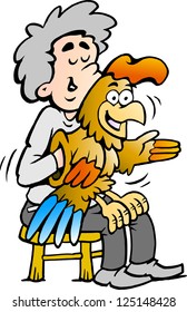 Hand-drawn Vector Illustration Of An A Ventriloquist Entertains With His Cock Doll