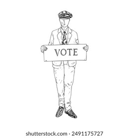 Hand-Drawn Vector Illustration of Voting, Elections, and Candidate Selection