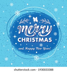 Handdrawn vector illustration with white lettering on textured background Merry Christmas for winter season greeting, invitation, celebration, advertising, poster, card, banner, print, label, template