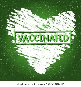 Handdrawn vector illustration with white lettering on textured background Vaccinated with flat medicine set for banner, web site, flyer, poster, info message, card, print, pin, cover, concept, sticker