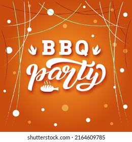Handdrawn vector illustration with white lettering on textured background BBQ Party for invitation, celebration, label, sign, decor, flyer, advertising, decor, poster, print, website, banner, template