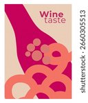 Hand-drawn vector illustration of wine elements with a minimalist style and retro texture. Suitable for wine-themed designs, promotions, and decor. Simple and elegant design.