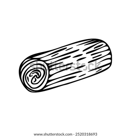 Hand-drawn vector illustration of a wood log in black and white. Simple and rustic design perfect for eco-friendly projects, nature themes, and wood-related industries. Vintage-style line art