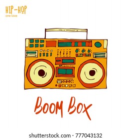 Hand-drawn vector illustrationof bright boom box